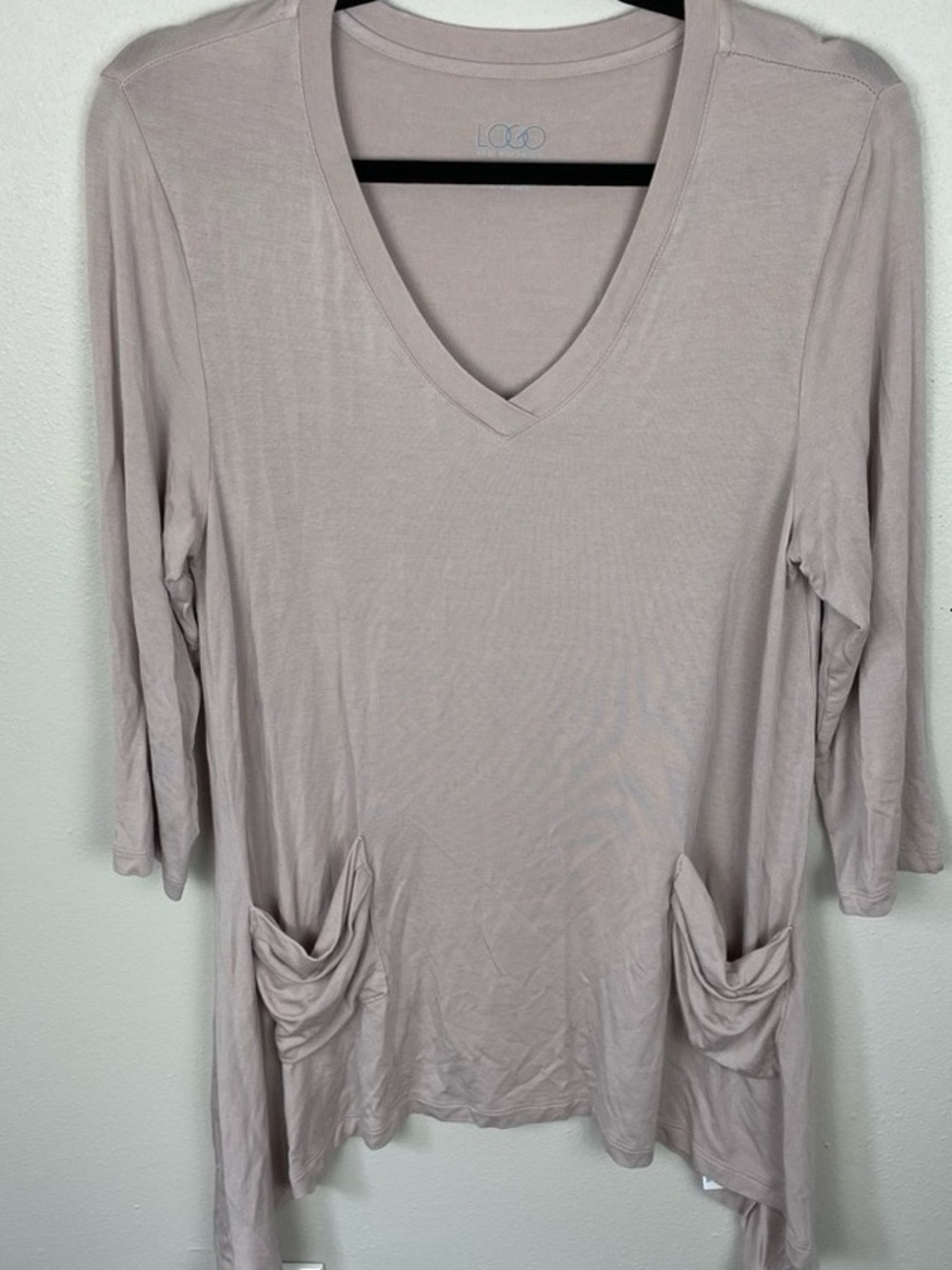 LOGO by Lori Goldstein Soft Taupe V-Neck Pocket Tunic